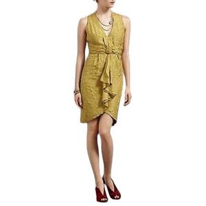 ANTHROPOLOGIE QUILLAREE BHLDN Silk Lined Back Zip Dress size 6 Color Lemongrass